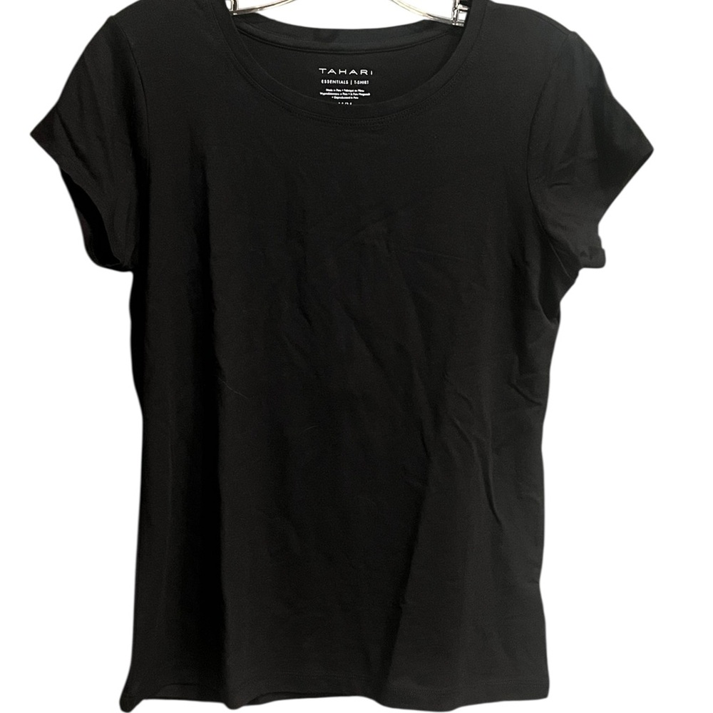 Tahari Black Fitted Cap Sleeve T-Shirt